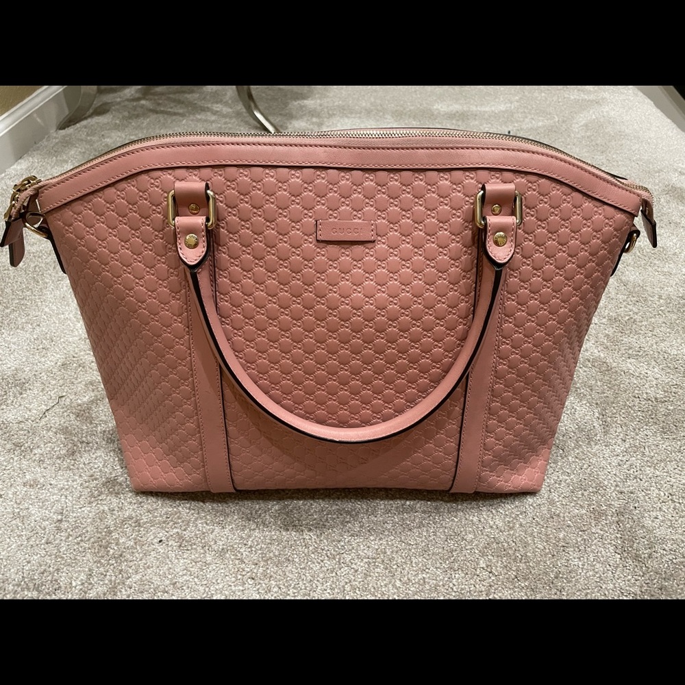 Soft Microguccissima Large Dome Satchel Pink gently used with crossbody strap